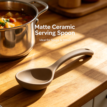 Matte Finish Ceramic Serving Spoon for Soups and Stews