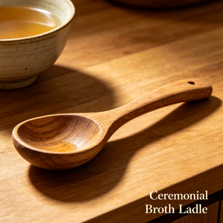 Unpolished Natural Ceremonial-Style Soup Ladle for Broth Serving