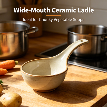 Wide-Mouth Ceramic Ladle for Chunky Vegetable Soups