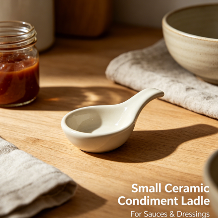 Small Ceramic Condiment Ladle for Sauces and Dressings